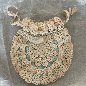 Vintage Crochet drawstring bag